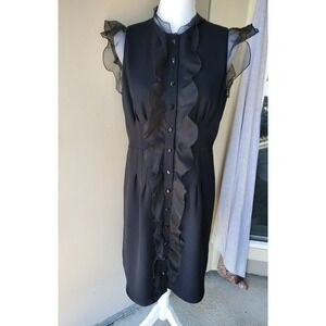 SHANI Black Fairy Goth Ruffle Midi Dress Gothic Romantic Button Front‎ Womens 10